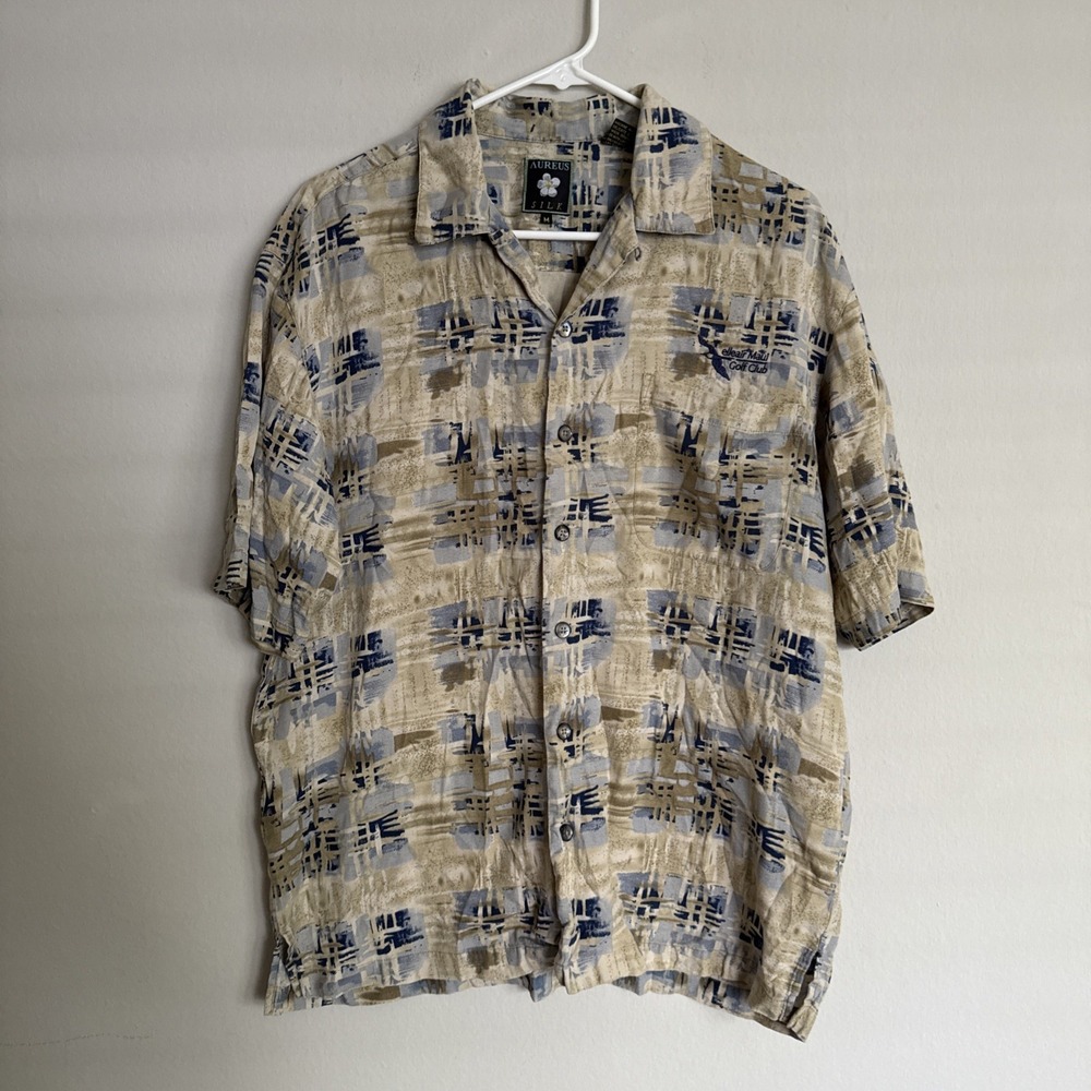Aureus Shirt Adult‎ M Ivory Floral Hawaiian Silk Blend Maui Country Club